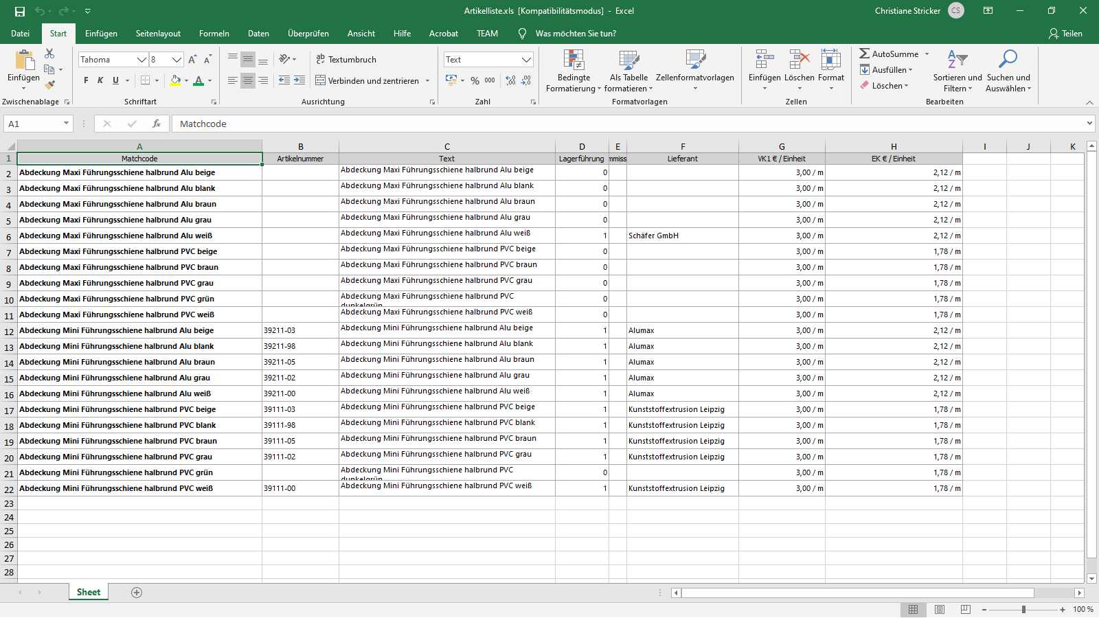Ingenious Software Artikel Listenansicht Excel Export