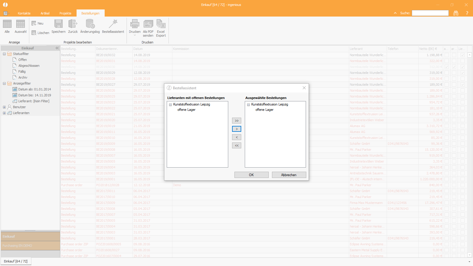 Ingenious Software Bestellungen Bestellassistent