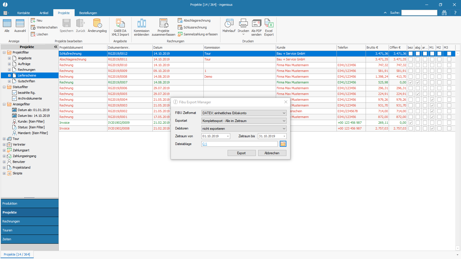 Ingenious Software Fibu Export durchführen
