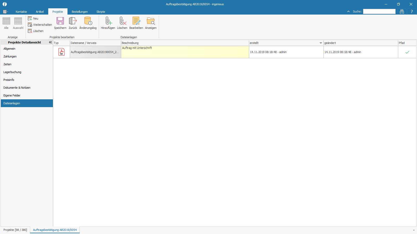 Ingenious Software Projekte Detailansicht Dateianlagen