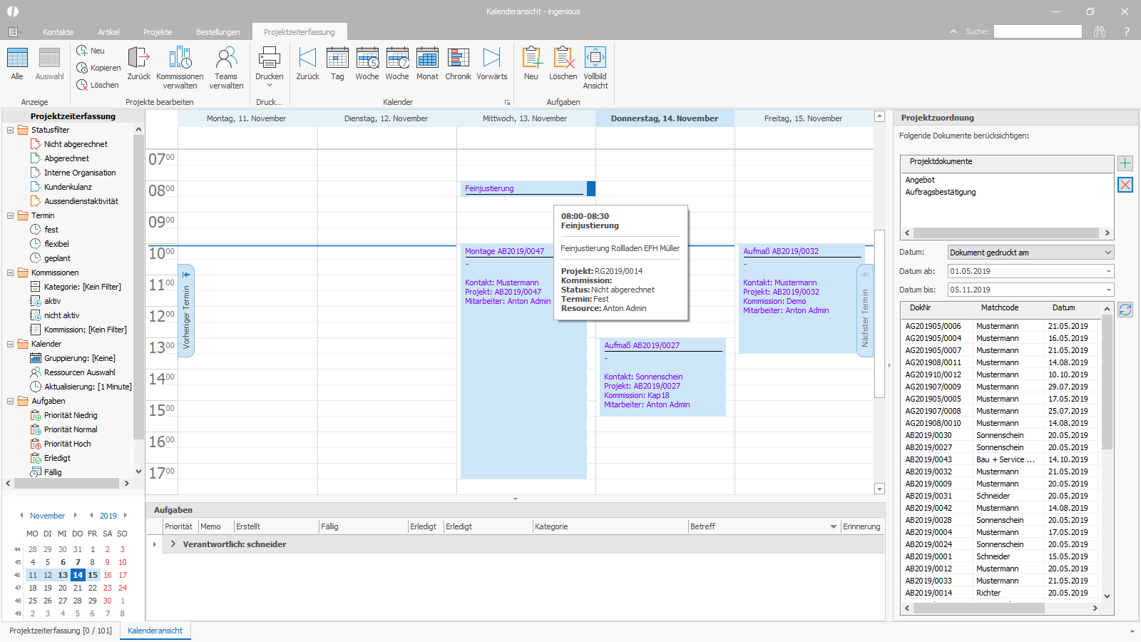 Ingenious Software Projektzeiten Terminplanung