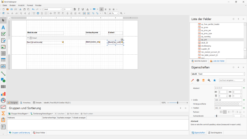 Druckberichtsdesigner für neuen Artikelreport