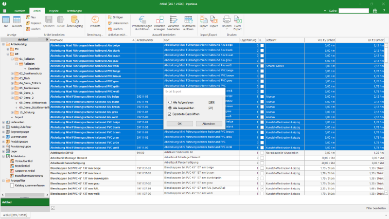 Datenabfrage für Microsoft Excel Export