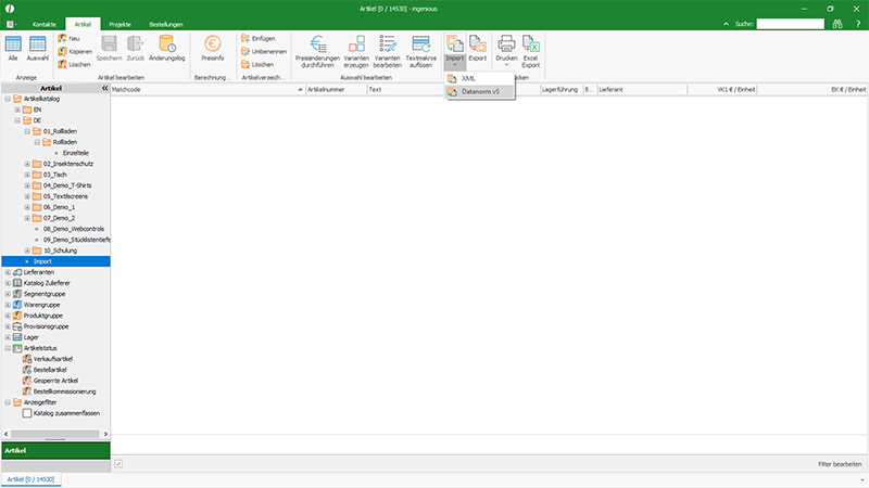 Start des Datanorm v5 Imports