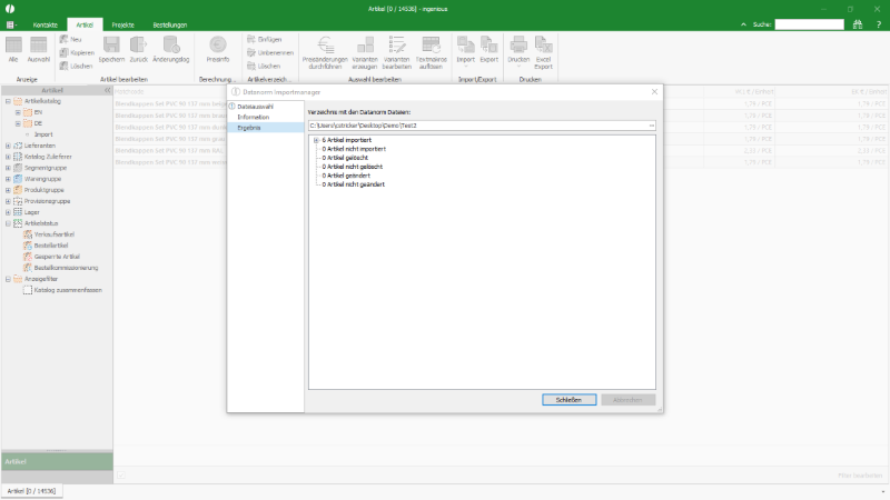 Ergebnis des Datanorm Imports