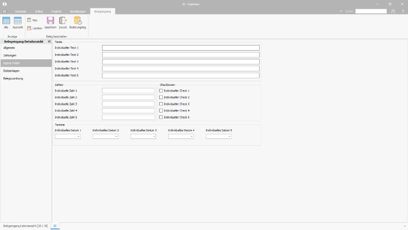 Eigene Felder für individuelle Daten eines Eingangsbelegs