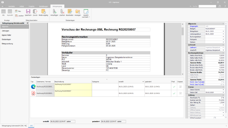 XML Vorschau einer eingelesenen E-Rechnung