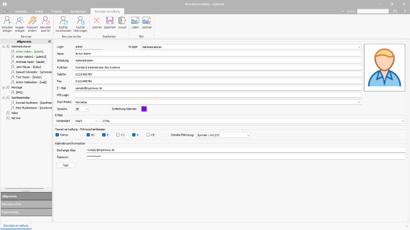 Allgemeine Daten eines Benutzers