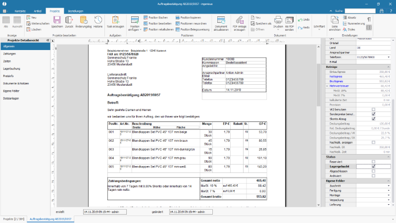 Materialverbrauch in einem Projekt