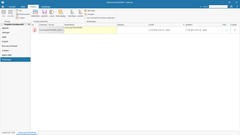 Original-Rechnung für Archivierung und Export