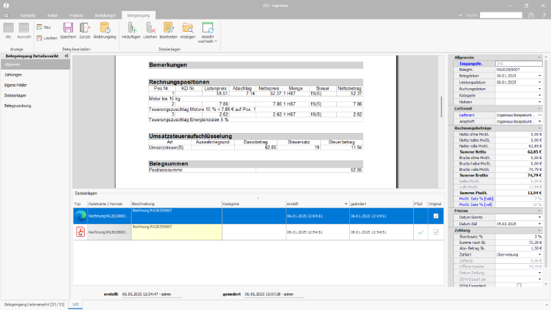 Als Dateianlage gespeicherte Eingangsrechnung