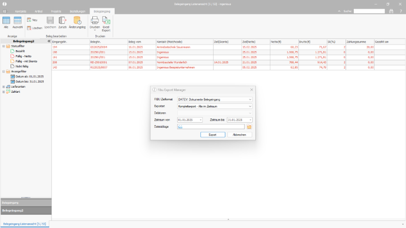 Fibu Export Dokumente Belegeingang