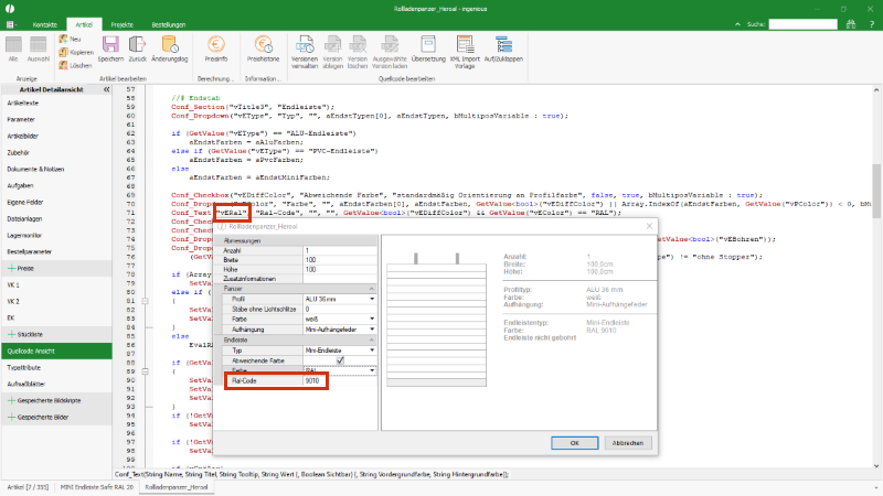 Ermittlung der Stücklistenvariable