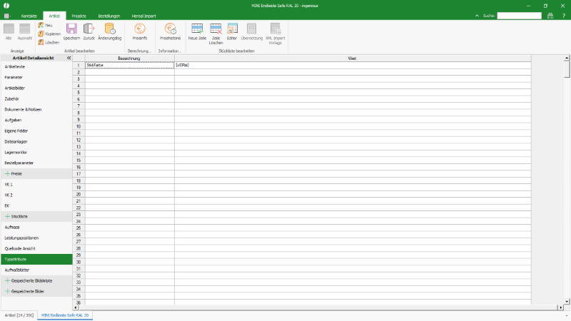 Typattribute zur Verknüpfung mit der Variable der Stückliste