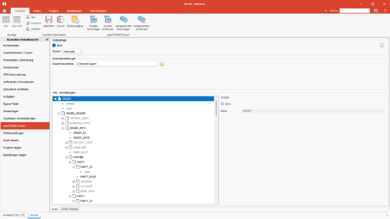 Einstellungen openTRANS Export Heroal