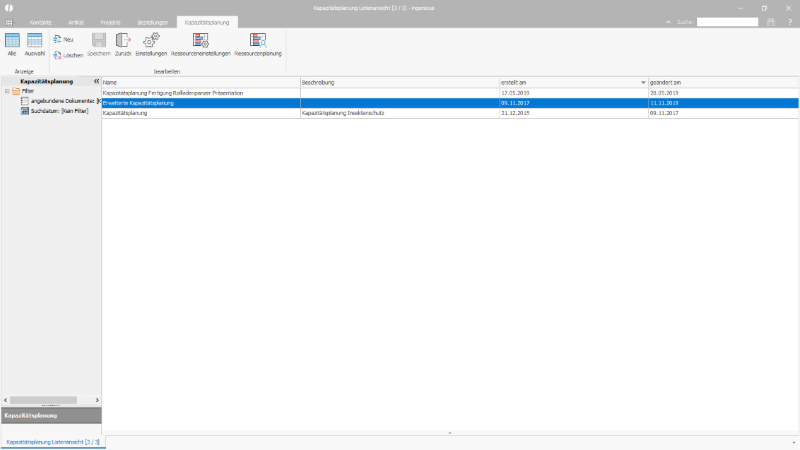 Konfigurierte Kapazitätsplanung in der Listenansicht