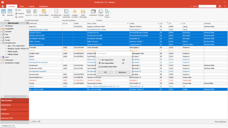 Auswahlabfrage Excel-Export