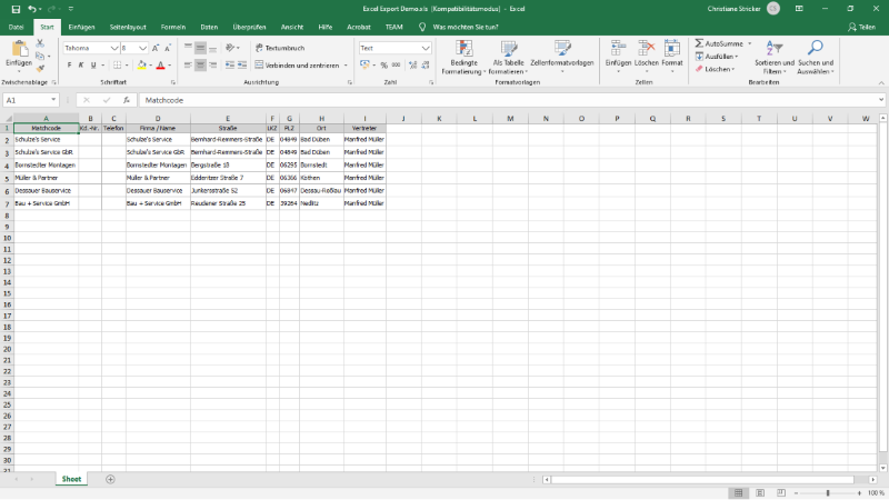 nach Excel exportierte Liste