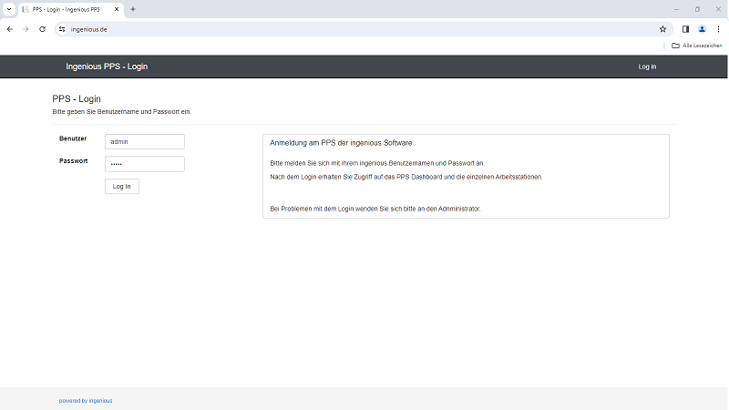 Login am ingenious WEB PPS