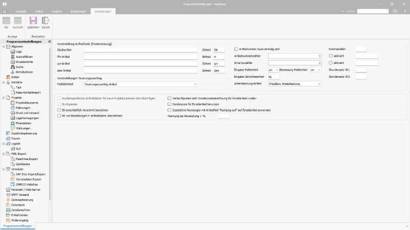 Programmeinstellungen Artikel