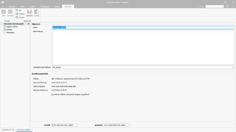 Scheduler-Aktion zum Abruf von E-Mails