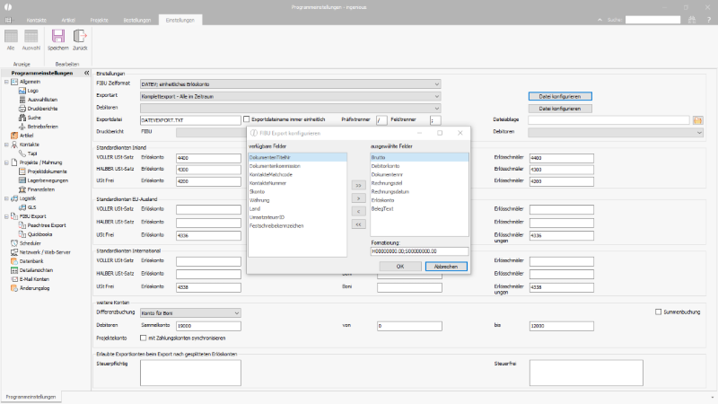 Konfiguration der Fibu Export Datei