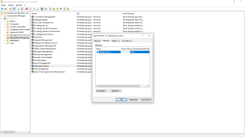 Administrationsrolle für Identitätswechsel im Active Directory