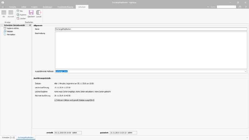 Scheduler Aktion zur Kalendersynchronisation