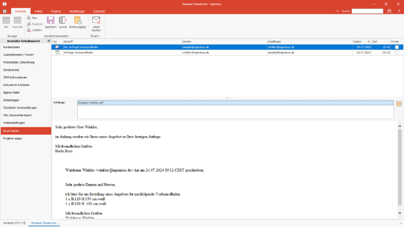 E-Mail Korrespondenz mit einem Kunden