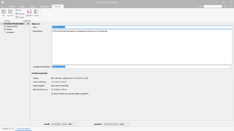 Detailansicht eines Scheduler Plans