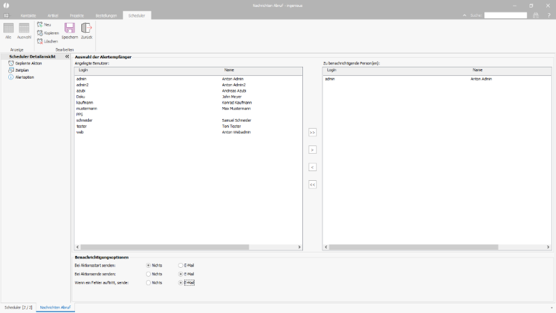 EMail Benachrichtigung des Schedulers konfigurieren
