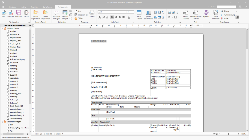 Editor einer Projektvorlage