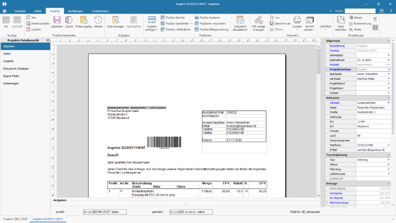 Aufgelöster Platzhalter Barcode im Projekt