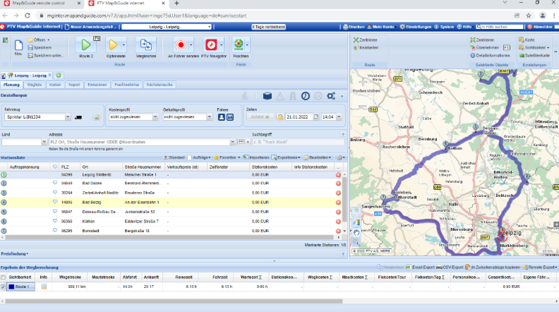 An Map&Guide exportierte Stationen
