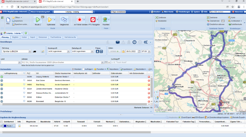 In Map&Guide optimierte Route