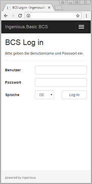 Anmeldeseite für die mobile Lagerbuchung