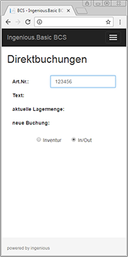 Eingabe der Artikelnummer