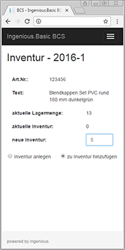 Erfassung des Inventurbestands für einen Artikel