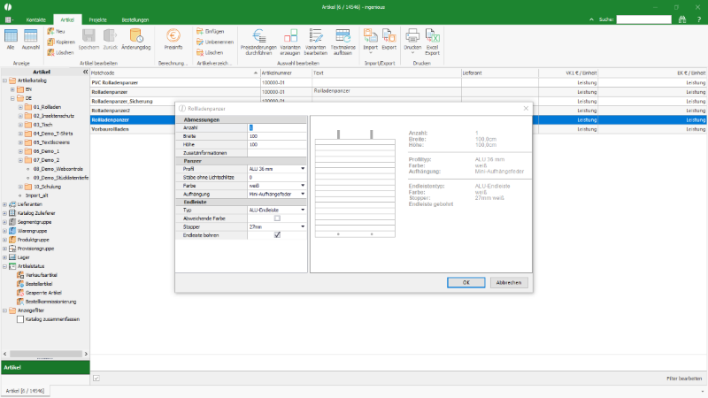 Darstellung eines Produktkonfigurators im ingenious.basic Client
