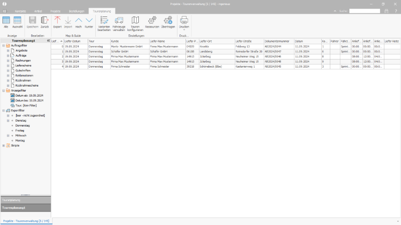 Geplante Tourenliste im ingenious Client