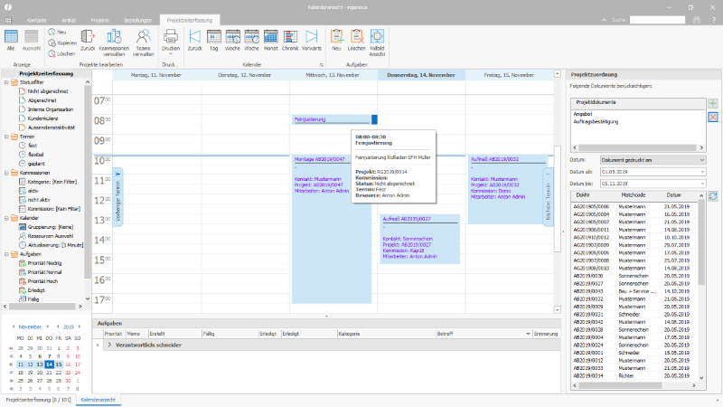 Kalenderansicht der Projektzeiten